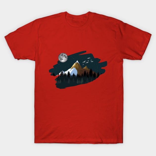 Nature Moon Mountains T-Shirt by Art-Julia